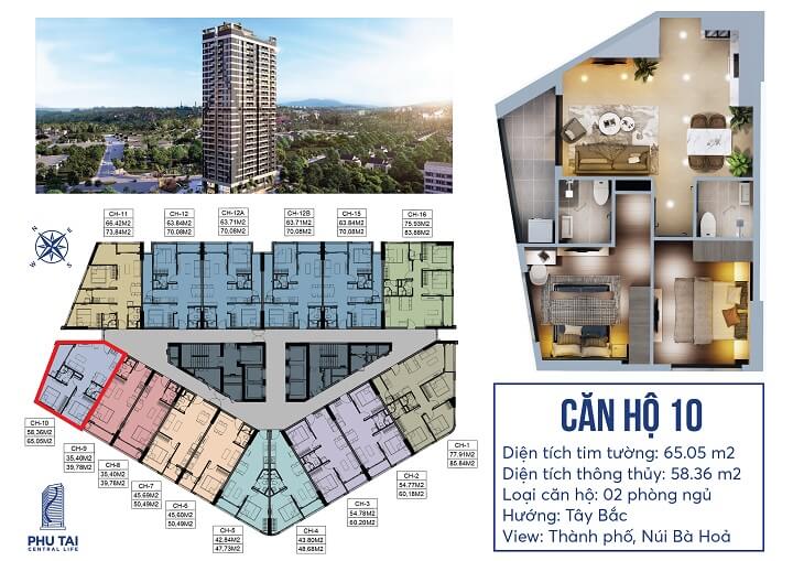 Mặt bằng căn hộ 2 phòng ngủ Chung cư Phú Tài 2 Central Life Quy Nhơn số 10