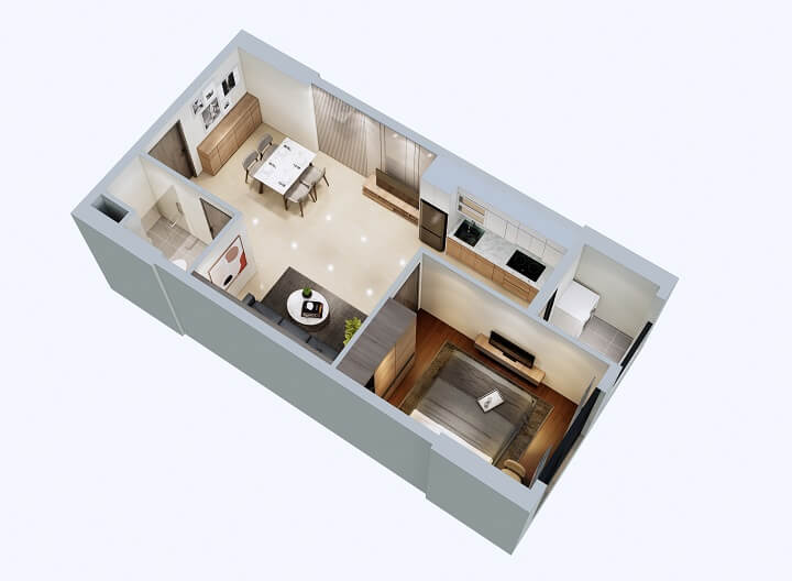 Phối cảnh căn hộ 1 phòng ngủ 46m2 dự án Phú Tài Central Life
