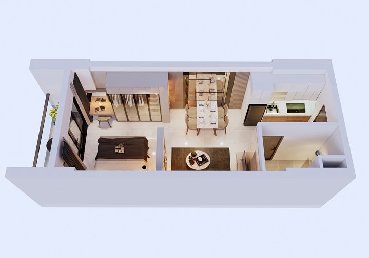 Phối cảnh căn hộ Studio dự án Phú Tài Central Life