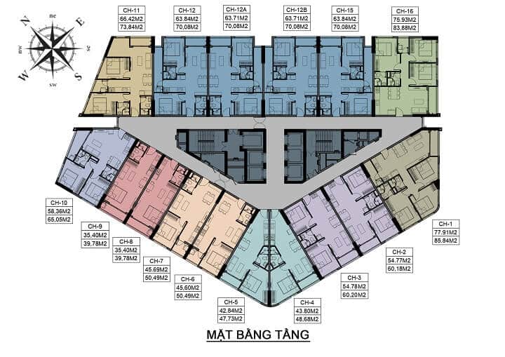 Mặt bằng tầng điển hình tầng 3 - 25 chung cư Phú Tài 2 Central Life Quy Nhơn