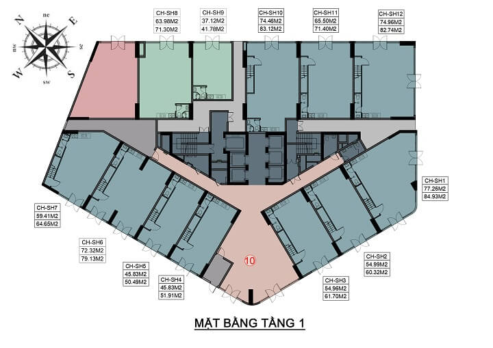 Mặt bằng Tầng 1 dự án chung cư Phú Tài 2 Central Life Quy Nhơn